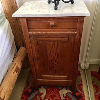 Italian Antique Marble topped Red Oak Nightstand