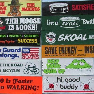 Scores of vintage bumper stickers