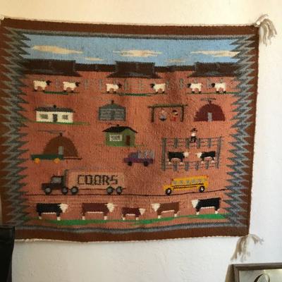Whimsical Coors Delivery Truck Pictorial Navajo Weave Rug
