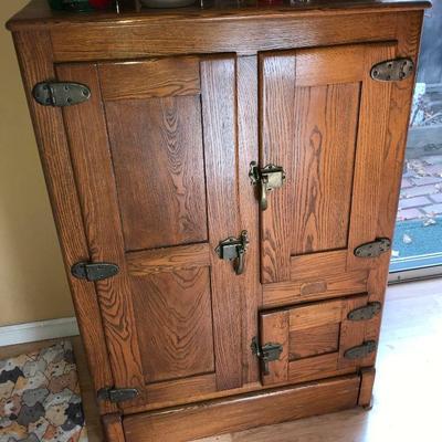 Gurney Refrigerator Co. Antique Ice Box With Brass Hardware