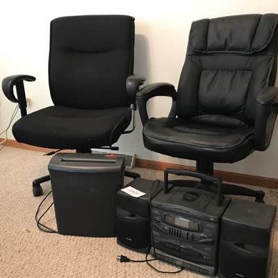 Two Office Chairs, Koss Portable Radio, Fellows Paper Shredder