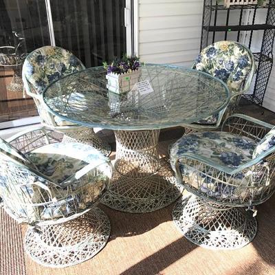 Vintage Spun Fiberglass:
Glass-top Table w/4 Chairs & cushions - $225