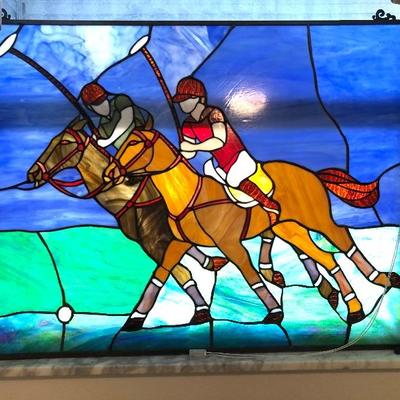 Large stained glass polo scene