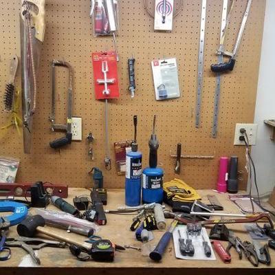 Assorted Tools with Sawhorses