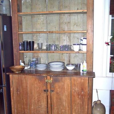 18TH CENTURY PAINTED COUNTRY STEP BACK CUPBOARD