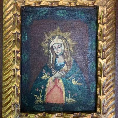 Spanish Colonial Cuzco Style Oil Painting Entitled THE MADONNA