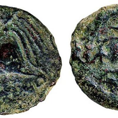 Herod Archelaus AE Prutah Helmet Grapes 6 AD