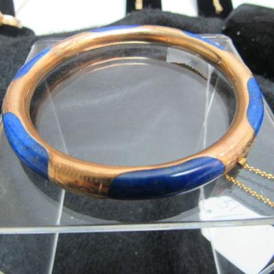 14kt Gold Inlay Lapis Bangle Bracelet