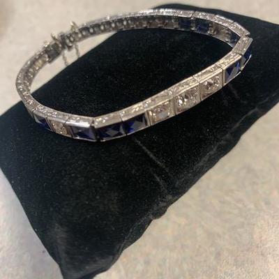 Platinum Diamond,1.6ct Sapphire Bracelet