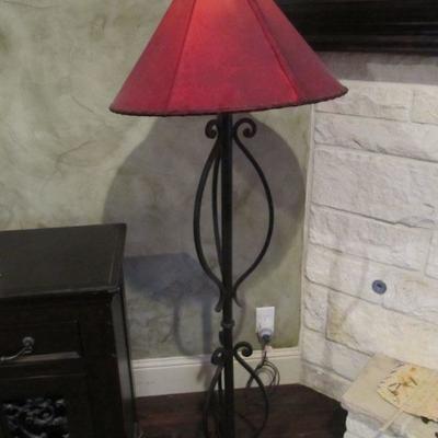 wrought-iron designer floor lamp w/ custom color leather lampshade