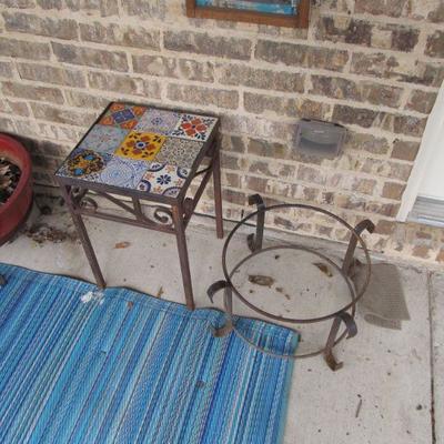 Metal wrought-iron table (part of a pair) w/ Mexican tile top