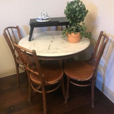 Victorian influenced marble top breakfast table and chairs