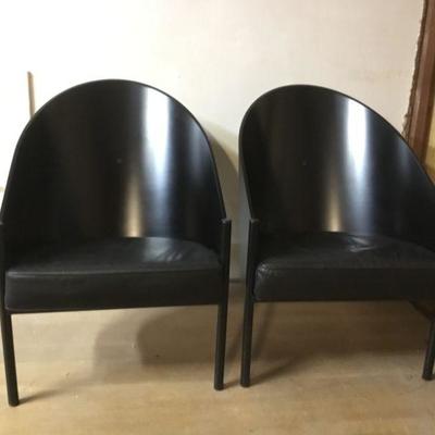 2 Large Philippe Starck Black Armchairs. Model Pratfall. Manufactured by Driade Aleph, Italy.