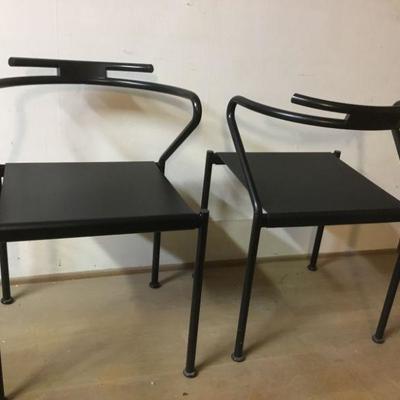 4 Italian Post Modern Black Metal Dining Chairs by Cidue