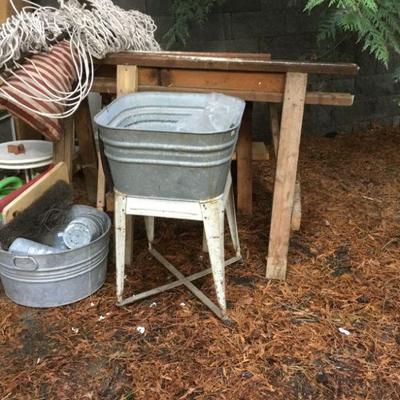 Galvanized Wash Tubs, Saw Horses, Hammock