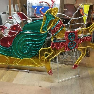 Vintage Santa and Reindeer Stand-up Yard Display