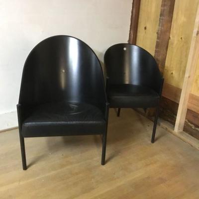 Philippe Starck chairs side by side comparison, Pratfall and Costes.
