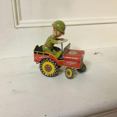 Litho Tin G.I. Joe Jouncing Jeep Wind Up Toy