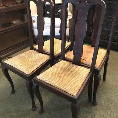 Set of 4 antique Queen Anne high back chairs