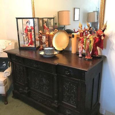 Antique oak highly carved buffet 