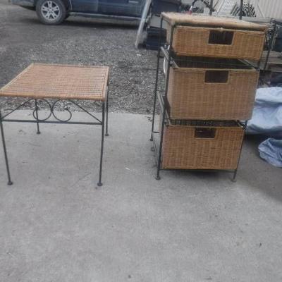 Wicker and metal table and drawer system