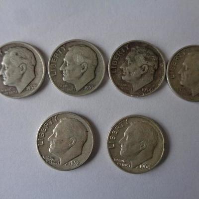 1952,1953,1954,1956,1962,1964 Silver Dimes