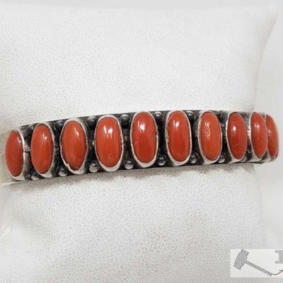 Native American Sterling Silver AND CORAL Old Pawn Cuffed Bracelet, 46.8g
This beautiful Native American old pawn Bracelet weighs...