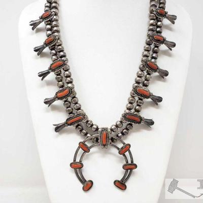 OLD PAWN Native American Sterling Silver Handmade Coral Necklace, 98.8g
This beautiful native American Handmade Sterling Silver coral...
