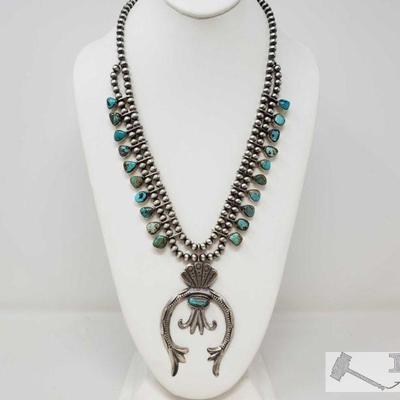 Sterling Silver Native American Turquoise Handmade Necklace, 114.2
This beautiful native American Turquoise  Necklace weighs 114.2g and...
