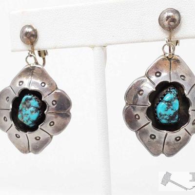 Native American Turquoise Sterling Silver Earrings, 17.2
These beautiful Native American Handmade Sterling Silver Turquoise Earrings...