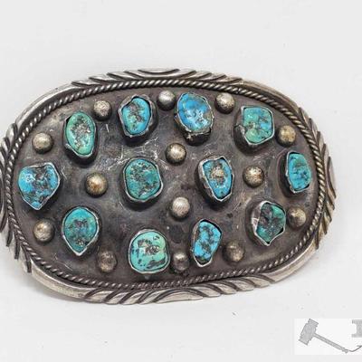 Sterling Silver Native American Turquoise Belt Buckle, 50.4
This Beautiful native American Turquoise belt buckle weighs approximately...
