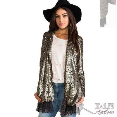 Gold Black Stardust Tarnished Sequin Blazer, Size Small
In excellent condition, Like NEW. machine wash Snap button front closure Side...