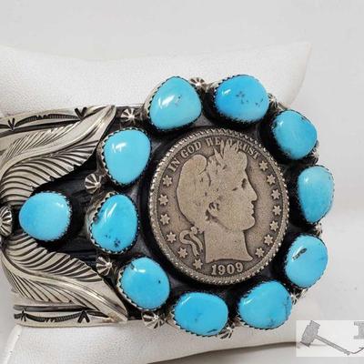 Sterling Silver Native American Handmade Cuff Bracelet, 134.5
This beautiful Cuffed Bracelet is marked sterling silver and is signed by...