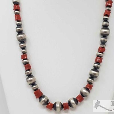 Heavy Handmade Native American Sterling Silver Neckalce with Blood Red Coral Stones 62.2g
Heavy Handmade Native American Sterling Silver...