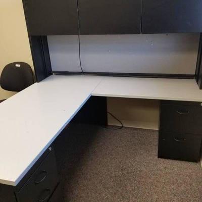 Office Desk with Top Cabinets and Lower Drawers, 7 ...