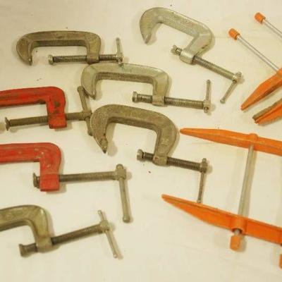 Lot of 9 - Clamps - Various Size, styles and brand