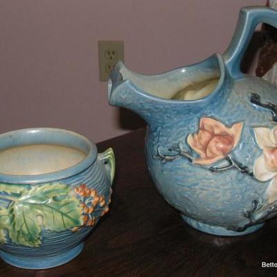 Roseville Pottery Large Magnolia Pitcher, 6 inch Blackberry Vase