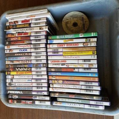 assorted DVDs and Wii games