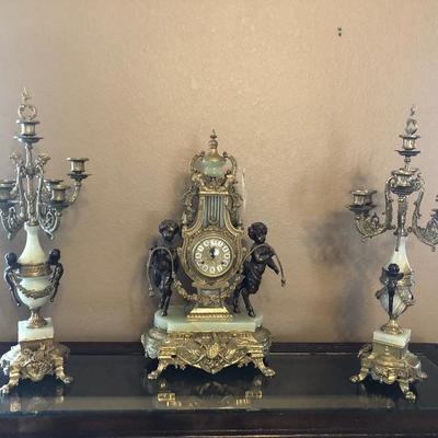 Ornate mantle clock and candelabras - amazing 