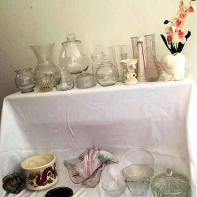 KFF019 Various Glass Vases, Jars, Ceramic Dragon Planter & More