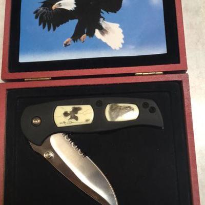 eagle scrimshaw folding knife  