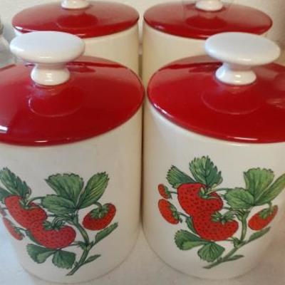 vintage strawberry canisters 