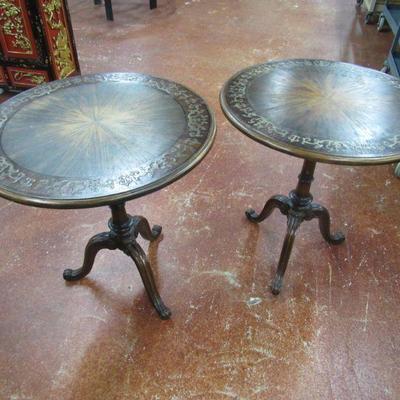Pair French Brass Inlay Tables