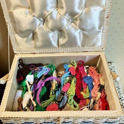 Vintage sewing box and embroidery yarn
