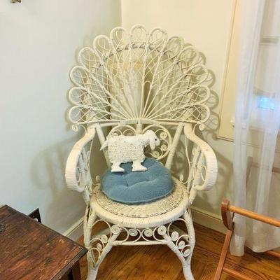 Vintage White Rattan Chair with Matching Wall Mirrow 