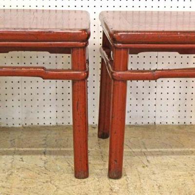  PAIR of ANTIQUE Hardwood Red Paint Tables 