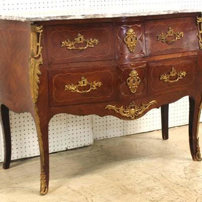  ANTIQUE Marble Top French Style Commode with Applied Bronze 