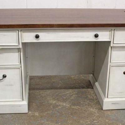  NEW Contemporary 7 Drawer White Flat Top Desk with Natural Finish Top 