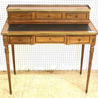 French Leather Top Step Up Desk with Gallery 