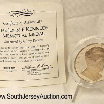 The John F. Kennedy Memorial Medal First Edition Proof Containing at Least 1000 Grains of Sterling Silver with Certificate of...